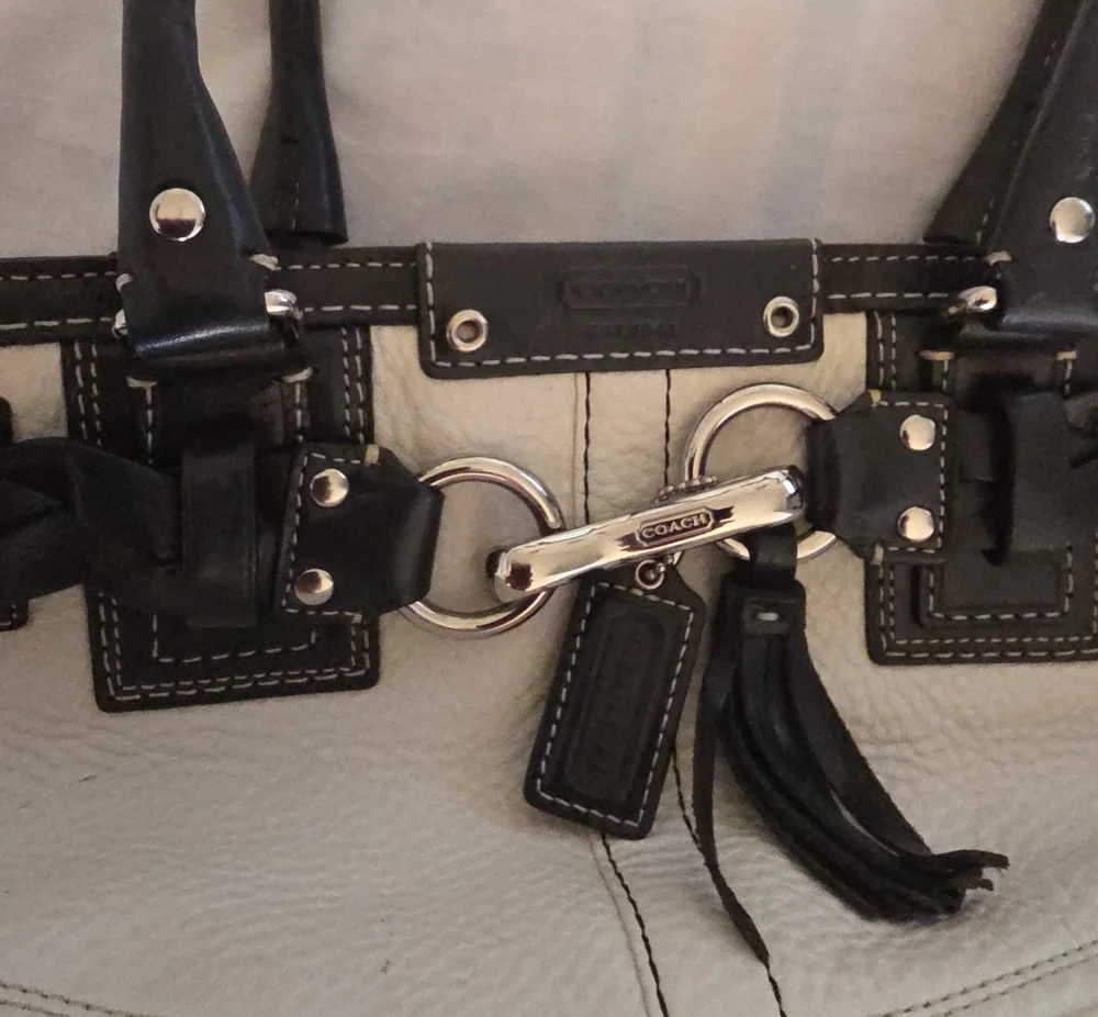 Coach Cream and Black Leather Satchel with Tassel - Picture 3 of 10